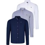 Dewberry Üçlü Set G674 Dewberry Erkek Gömlek-Lacivert-Beyaz-Gri - Lacivert - Beyaz - Gri