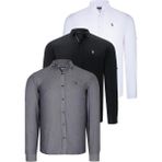 Dewberry Üçlü Set G674 Dewberry Erkek Gömlek-Siyah-Beyaz-Füme - 3XL - Siyah - Beyaz - Füme