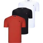 Dewberry Üçlü Set T8568 V Yaka Erkek T-Shirt Koyu Lacivert Kar Beyaz Açık Yeşil - Siyah - Kiremit