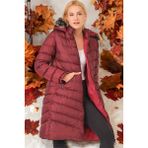 Dewberry Z6690 Dewberry Kürklü Kapşonlu Bayan Kaban Düz Bordo - Koyu Bordo - S