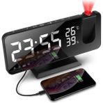 Deweiqi Projeksiyon Çalar Saat USB Şarjlı Radyo Dijital Saat (Yurt Dışından) - Siyah