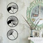 DeWoGift Metal Dekoratif Gingko Yaprağı Duvar Dekoru Sanat Heykel Seti 3'lü Oturma Odası Yatak Odası Yemek Odası Koridor Dekorasyonu (Siyah)