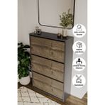 Dewoody Düşer Kapak Ayakkabılık 3 Bölmeli Ayakkabılık Duvara Montajlanabilir - Ceviz
