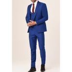 Dewsa Plus Mono Yaka Tek Düğme Çift Yırtmaç Kruvaze Yelekli Slimfit Düz Saks Mavi Takım Elbise - 50 - 6 Drop