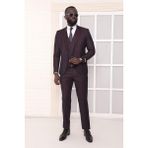 Dewsa Plus Mono Yaka Tek Düğme Çift Yırtmaç Yelekli Slim Fit Düz Kahverengi Takım Elbise - 44 - 6 Drop - Koyu Kahverengi