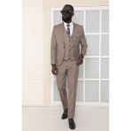 Dewsa Plus Mono Yaka Tek Düğme Çift Yırtmaç Yelekli Slim Fit Düz Kahverengi Takım Elbise - 48 - 6 Drop