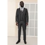 Dewsa Plus Mono Yaka Tek Düğme Çift Yırtmaç Yelekli Slim Fit Düz Kahverengi Takım Elbise - Antrasit - 6 Drop - 52