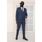 Dewsa Plus Mono Yaka Tek Düğme Çift Yırtmaç Yelekli Slim Fit Düz Kahverengi Takım Elbise - Lacivert - 6 Drop - 54