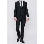 Dewsa Plus Mono Yaka Tek Düğme Çift Yırtmaç Yelekli Slim Fit Düz Siyah Takım Elbise - 46 - 6 Drop