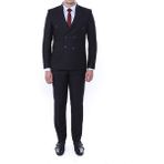 Dewsa Plus Sivri Yaka Çift Yırtmaç Slimfit Düz Siyah Kruvaze Takım Elbise - 52 - 6 Drop