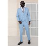 Dewsa Plus Sivri Yaka Kuşak Kapamalı Çift Yırtmaç Slim Fit Düz Siyah Kruvaze Takım Elbise - Açık Mavi - 6 Drop - 52