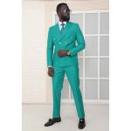 Dewsa Plus Sivri Yaka Metal Düğmeli Çift Yırtmaç Slim Fit Düz Açık Yeşil Kruvaze Takım Elbise - 44 - 6 Drop