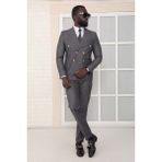 Dewsa Plus Sivri Yaka Metal Düğmeli Çift Yırtmaç Slim Fit Düz Füme Kruvaze Takım Elbise - 52 - 6 Drop