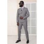 Dewsa Plus Sivri Yaka Metal Düğmeli Çift Yırtmaç Slim Fit Düz Gri Kruvaze Takım Elbise - 6 Drop - 50