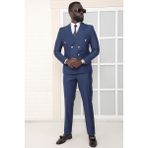 Dewsa Plus Sivri Yaka Metal Düğmeli Çift Yırtmaç Slim Fit Düz Indigo Kruvaze Takım Elbise - 54 - 6 Drop - İndigo
