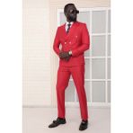 Dewsa Plus Sivri Yaka Metal Düğmeli Çift Yırtmaç Slim Fit Düz Kırmızı Kruvaze Takım Elbise - 50 - 6 Drop