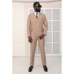 Dewsa Plus Sivri Yaka Metal Düğmeli Çift Yırtmaç Slim Fit Düz Koyu Bej Kruvaze Takım Elbise - 44 - 6 Drop