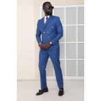 Dewsa Plus Sivri Yaka Metal Düğmeli Çift Yırtmaç Slim Fit Düz Mavi Kruvaze Takım Elbise - 44 - 6 Drop