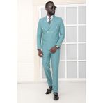 Dewsa Plus Sivri Yaka Metal Düğmeli Çift Yırtmaç Slim Fit Düz Mint Yeşili Kruvaze Takım Elbise - 52 - 6 Drop