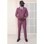 Dewsa Plus Sivri Yaka Metal Düğmeli Çift Yırtmaç Slim Fit Düz Mor Kruvaze Takım Elbise - 6 Drop - 44