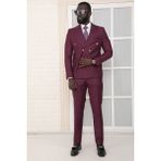 Dewsa Plus Sivri Yaka Metal Düğmeli Çift Yırtmaç Slim Fit Düz Mor Kruvaze Takım Elbise - 6 Drop - 56