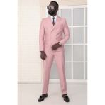 Dewsa Plus Sivri Yaka Metal Düğmeli Çift Yırtmaç Slim Fit Düz Pudra Kruvaze Takım Elbise - 56 - 6 Drop