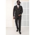 Dewsa Plus Sivri Yaka Metal Düğmeli Çift Yırtmaç Slim Fit Düz Siyah Kruvaze Takım Elbise - 46 - 6 Drop