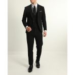 Dewsa Plus Sivri Yaka Tek Düğme Çift Yırtmaç Kırlangıç Yaka Yelekli Slim Fit Düz Siyah Takım Elbise - 48 - 6 Drop
