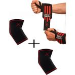 Dex Supports Fitness Bilek Bandajı, Wraps,wrist Wraps + Fitness Dirseklik, Antrenman Dirsekliği - Kırmızı - Siyah - 2XL