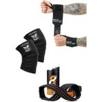 Dex Supports Fitness Bilekliği Wrist Wraps+Knee Wraps Sporcu Dizliği+Ağırlık Kaldırma Kayışı 8 Loop 3'lü Paket - Standart