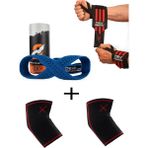 Dex Supports Fitness Dirseklik Elbow Sleeve , Spor Bileklik Wrist Wraps , Halter Kayışı 8 Loop Mavi 3'lü Set - Çok Renkli