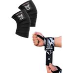Dex Supports Fitness Sporcu Bilekliği Dark Kamuflaj Wrist Wraps+Sporcu Dizliği Knee Wraps Diz Bandajı 2'li Paket - Standart