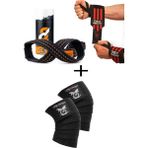 Dex Supports Fitness Sporcu Bilekliği Wrist Wraps + Ağırlık Kaldırma Kayışı 8 Loop Lifting Straps Turuncu + Antrenman Dizliği Knee Wraps Legend 3'lü Paket - Standart
