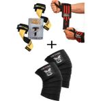 Dex Supports Fitness Sporcu Bilekliği Wrist Wraps + Ağırlık Kaldırma Kayışı T-Grips Lifting Straps + Antrenman Dizliği Knee Wraps Legend 3'lü Paket - Standart