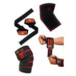 Dex Supports Lasting Energy Fitness Dirseklik +Bilek Bandajı (Wrist Wraps) + Diz Bandajı,Knee Wraps+Straps 4'Lü Set