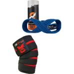 Dex Supports Lasting Energy Fitness Diz Bandajı Dizlik Knee Wraps+Ağırlık Kaldırma Kayışı 8 Loop Lifting Straps Mavi 2'li Paket - Standart