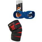 Dex Supports Lasting Energy Fitness Diz Bandajı Dizlik Knee Wraps+Ağırlık Kaldırma Kayışı 8 Loop Lifting Straps Mavi 2'li Paket