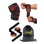 Dex Supports Lasting Energy Spor Diz Bandajı ( Knee Wraps ) , Halter Kayışı (Strap) , Spor Bileklik, Sackpack 4'Lü Set