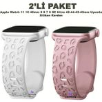 Dexmon Apple Watch 11 10 46MM 9 8 7 6 Se Ultra Uyumlu 42-44-45-49MM Leopar Desenli 2'li Silikon Kordon Seti - Beyaz - Lila - Watch 11 10 46mm / 42-44-45-49mm