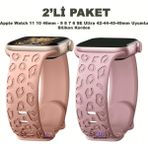 Dexmon Apple Watch 11 10 46MM 9 8 7 6 Se Ultra Uyumlu 42-44-45-49MM Leopar Desenli 2'li Silikon Kordon Seti - Pembe - Lila - Watch 11 10 46mm / 42-44-45-49mm