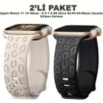 Dexmon Apple Watch 11 10 46MM 9 8 7 6 Se Ultra Uyumlu 42-44-45-49MM Leopar Desenli 2'li Silikon Kordon Seti - Starlight - Siyah - Watch 11 10 46mm / 42-44-45-49mm