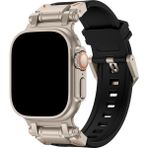 Dexmon Apple Watch 11 10 46MM 9 8 7 6 Se Ultra Uyumlu 49-46-45-44-42MM Metal Pimli Tokalı Premium Silikon Kordon – Dayanıklı Spor Rubber Kayış - Siyah - Titanyum