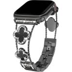 Dexmon Apple Watch 11 10 9 8 7 6 Ultra Se Uyumlu 42 44 45 46 49MM Lüks Taşlı Çiçekli Metal Kordon – Şık Zarif Kadın Saat Kayışı - Siyah