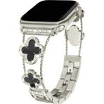 Dexmon Apple Watch 11 10 9 8 7 6 Ultra Se Uyumlu 42 44 45 46 49MM Lüks Taşlı Çiçekli Metal Kordon – Şık Zarif Kadın Saat Kayışı - Starlight - Siyah