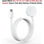 Dexmon Apple Watch 9 8 7 6 5 4 3 2 1 Ultra Se Uyumlu Manyetik Type-C Hızlı Şarj Kablosu 1 Metre Taşınabilir Iwatch Saat Şarj Kablosu Aleti - Beyaz