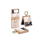 Dexmon Galaxy Z Flip 4 İle Uyumlu Kılıf Kamera Lens Korumalı Yüzüklü Metal Görünümlü Katlanabilir Ringfold Case, Gold