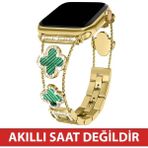 Dexmon Huawei Watch Fit 3 / Fit 4 / Fit 4 Pro / Fit 5 / Fit 5 Pro Uyumlu Lüks Taşlı Çiçekli Metal Kordon Şık Kadın Saat Kayışı - Huawei Fit 3 / Fit 4 / Fit 4 Pro - Gold - Yeşil
