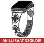Dexmon Huawei Watch Fit 3 / Fit 4 / Fit 4 Pro / Fit 5 / Fit 5 Pro Uyumlu Lüks Taşlı Çiçekli Metal Kordon Şık Kadın Saat Kayışı - Siyah - Huawei Fit 3 / Fit 4 / Fit 4 Pro