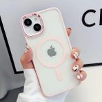 Dexmon iPhone 15 Plus Uyumlu Kılıf Magsafe Özellikli Metal Kamera ve Tuş Tasarımlı Sararmaz Sert Şeffaf - Pembe
