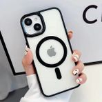 Dexmon iPhone 15 Plus Uyumlu Kılıf Magsafe Özellikli Metal Kamera ve Tuş Tasarımlı Sararmaz Sert Şeffaf - Siyah
